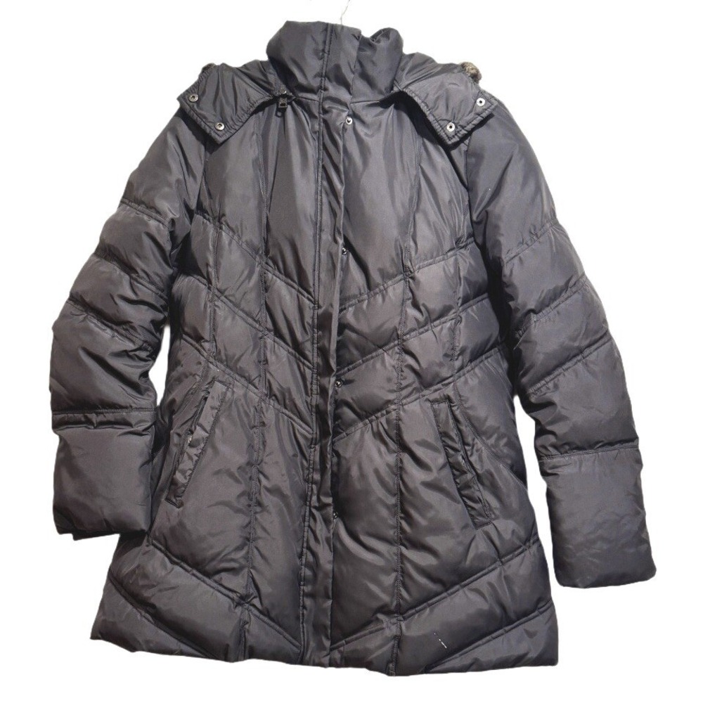 Andrew Marc New York Faux Fur Trimmed Hooded Down Puffer Parka Jacket Gray XL
